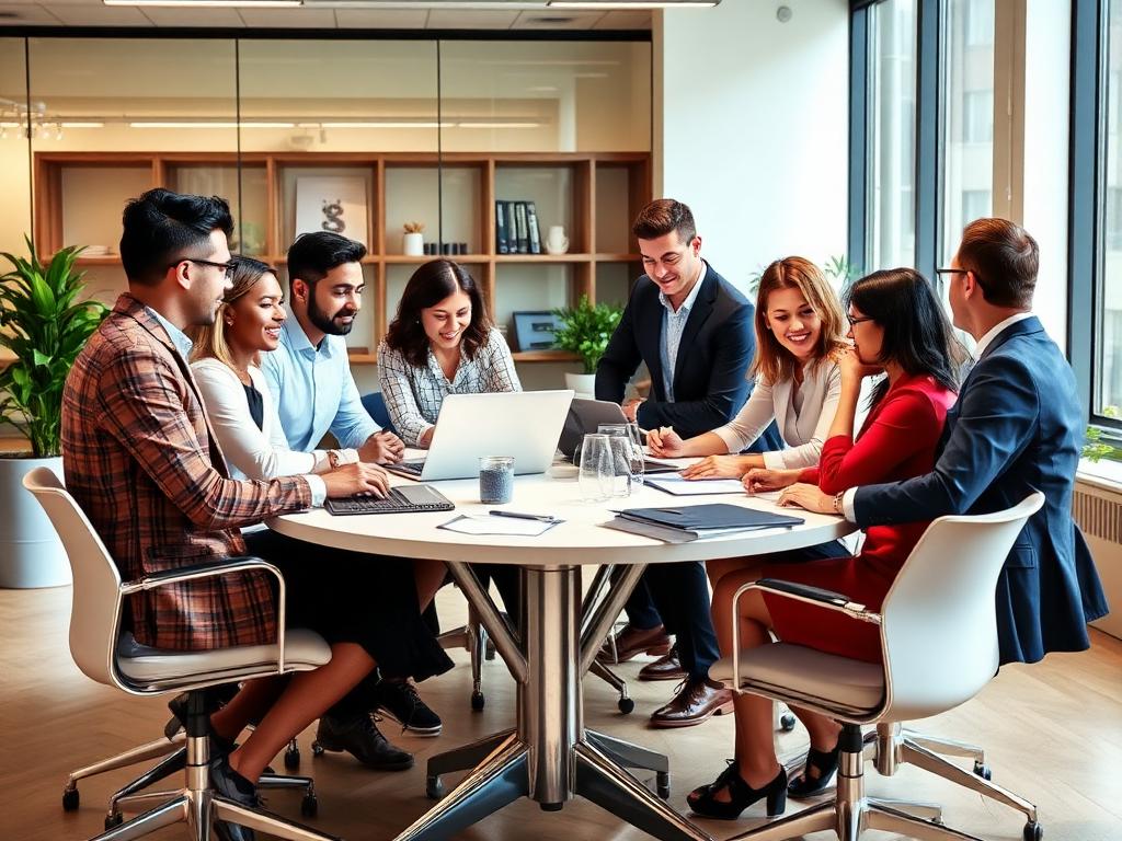 The Ramobiz team collaborating in an office