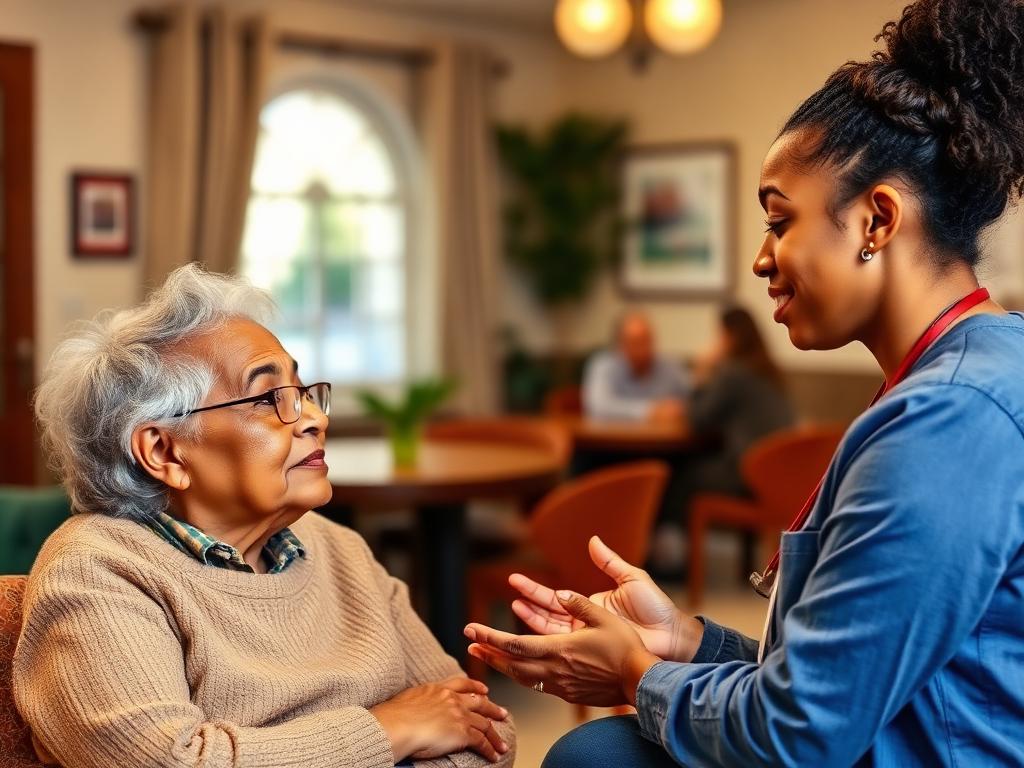 Community health worker speaking with a resident